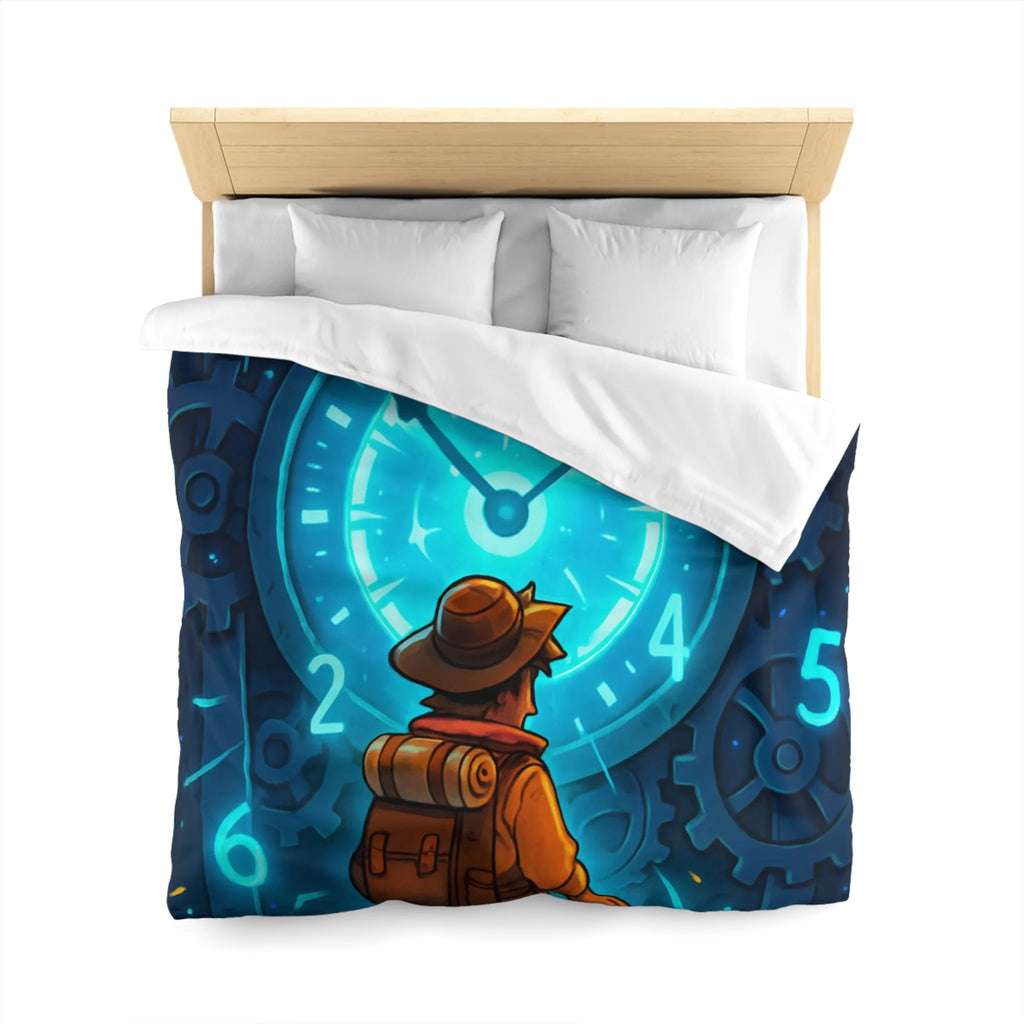 Housse de Couette Aventure Énigmatique Horloger Voyageur avec Éclairage Bleu Futuriste