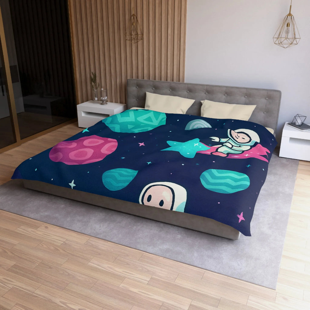 Explorez l'univers magique avec des astronautes joyeux sur fond stellaire pour enfants