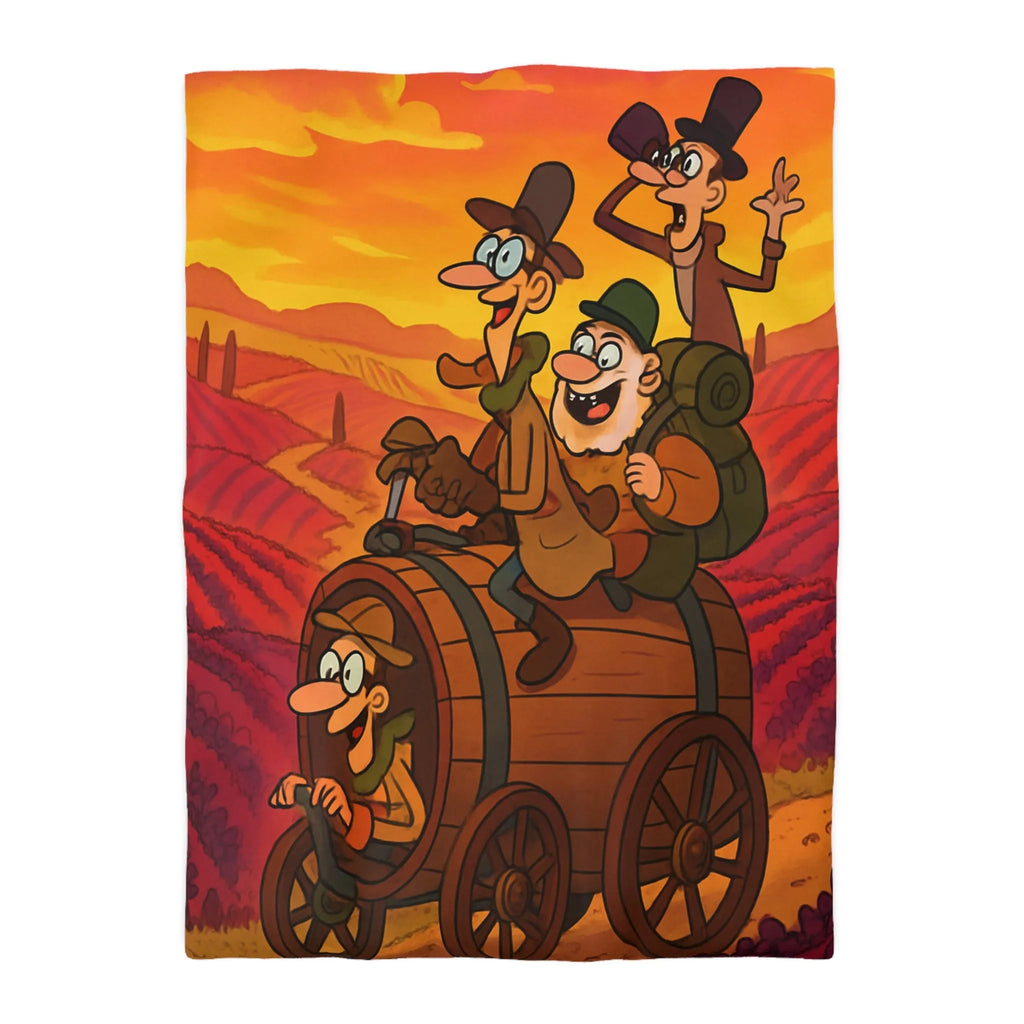 Housse de Couette Aventure Comique en Paysage Champêtre avec Véhicule Original Illustré