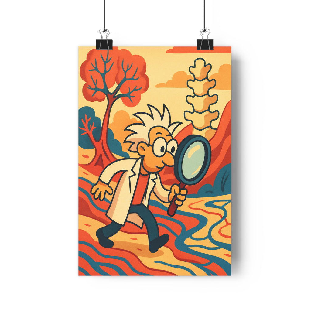 Poster décoratif dessin animé rouge bleu orange mystique enfant bureau scientifique paysage ludique 30x46