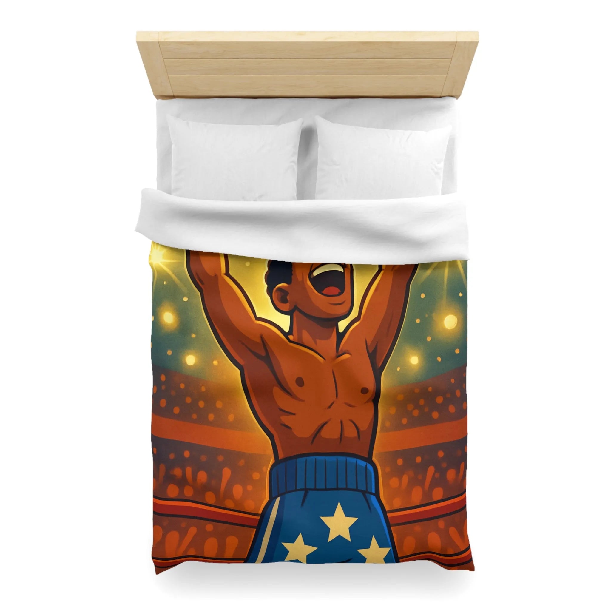 Housse de couette colorée avec boxeur victorieux et étoiles lumineuses illustrées