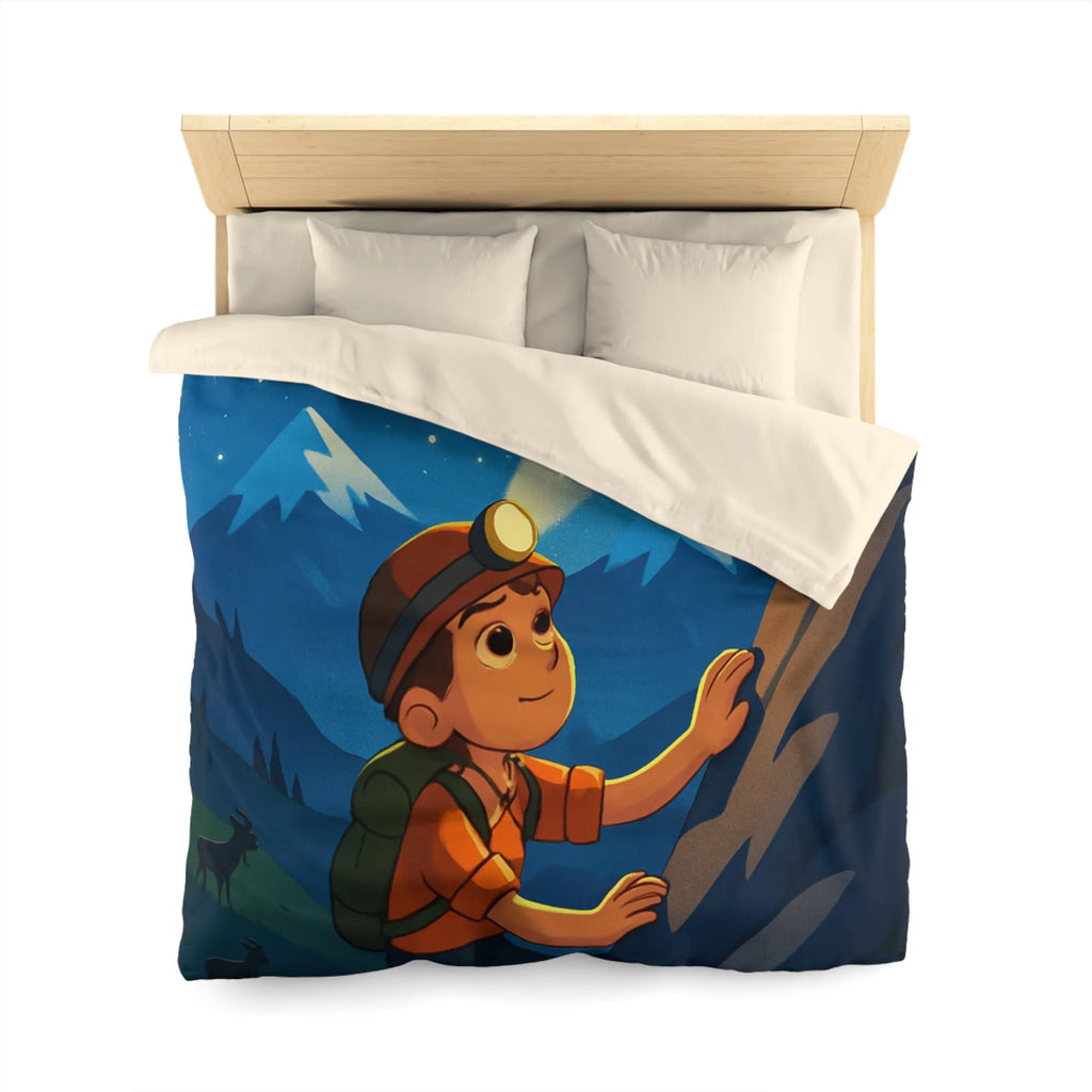 Housse de Couette Enfant : Aventure Nocturne Montagneuse et Constellations Célestes Brillantes