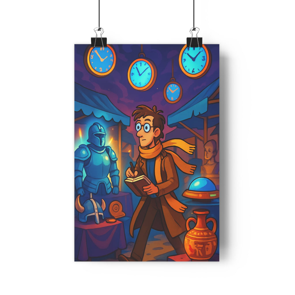 Poster décoratif voyageur temps bleu orange aventure fantastique salon chambre moderne original qualité premium