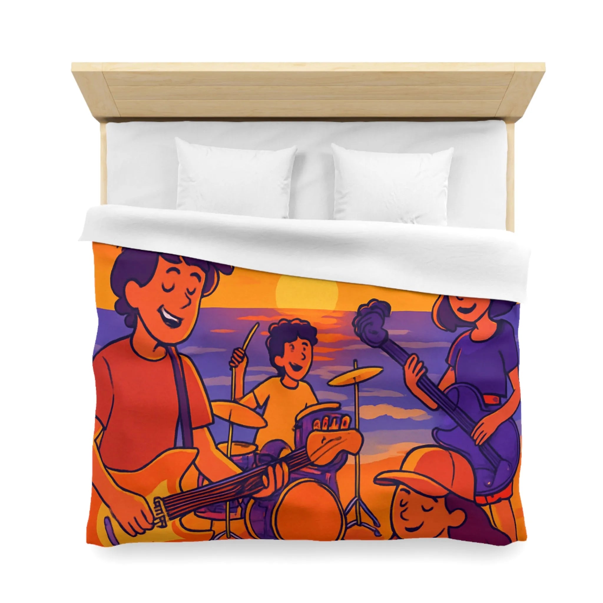 Housse de couette illustration plage coucher de soleil band rock ambiance musicale artistique
