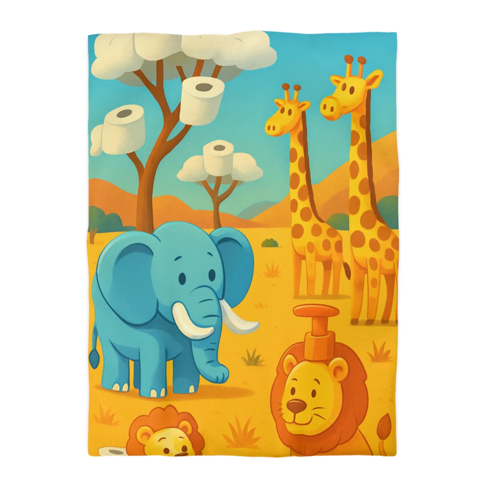 Animaux de Savane Joueurs avec Arbres à Rouleaux pour Housse de Couette Enfant Unique