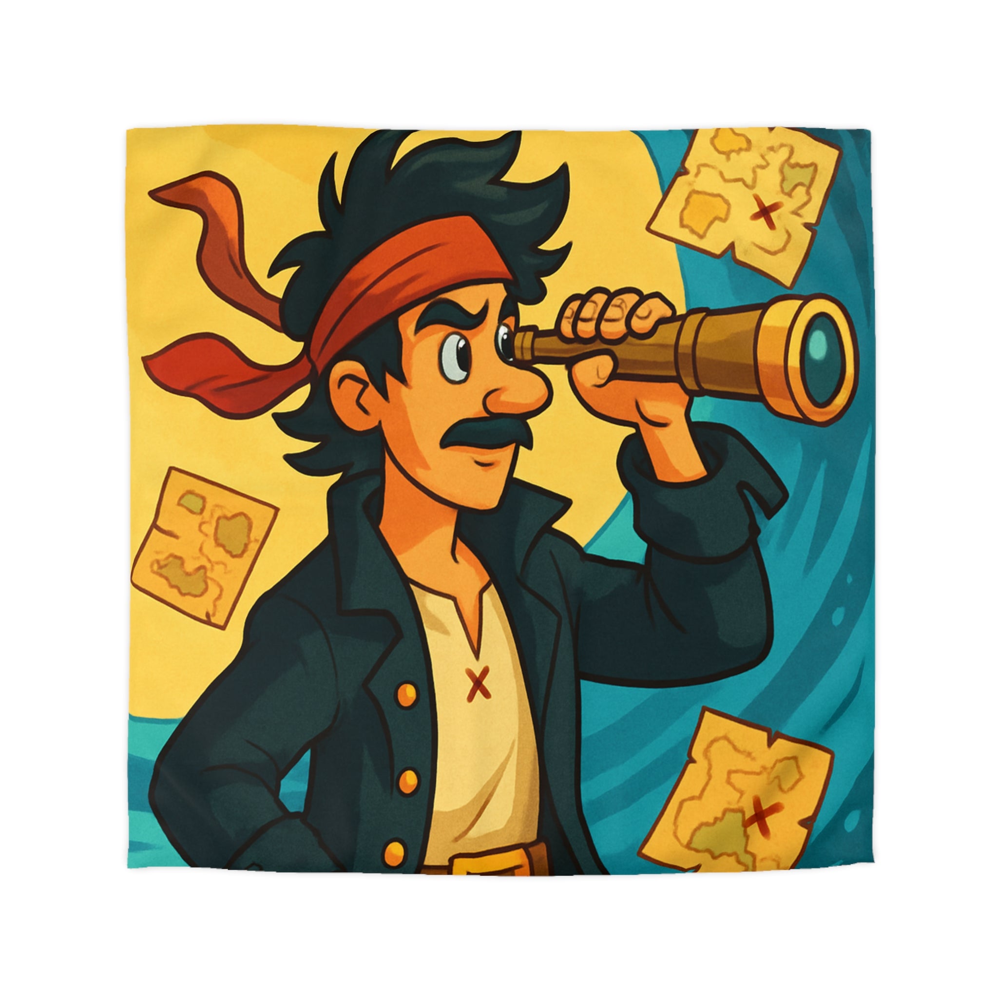 Housse de Couette Pirate pour Chambre Adulte avec Carte Trésor et Vagues Océaniques