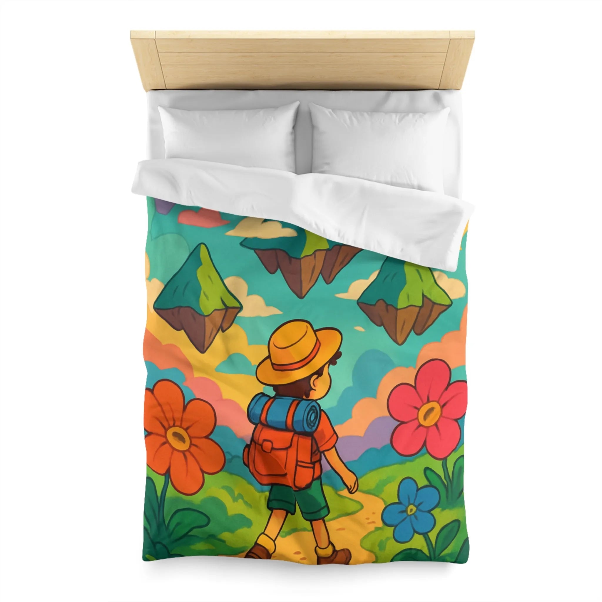 Enchanted Forest Adventure with Cute Clouds: Kid's Dreamland Bedding Set Design