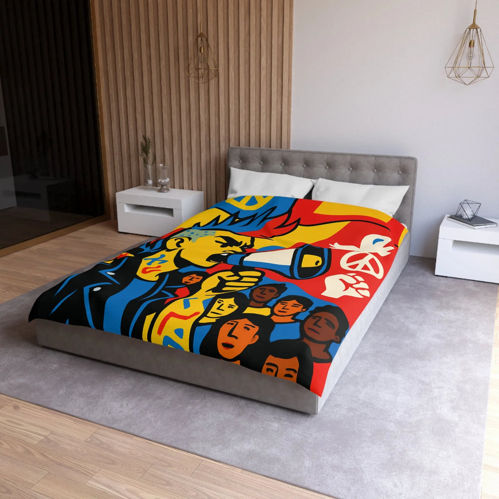 Housse de couette colorée avec illustration dynamique de manifestant engagé pour la paix