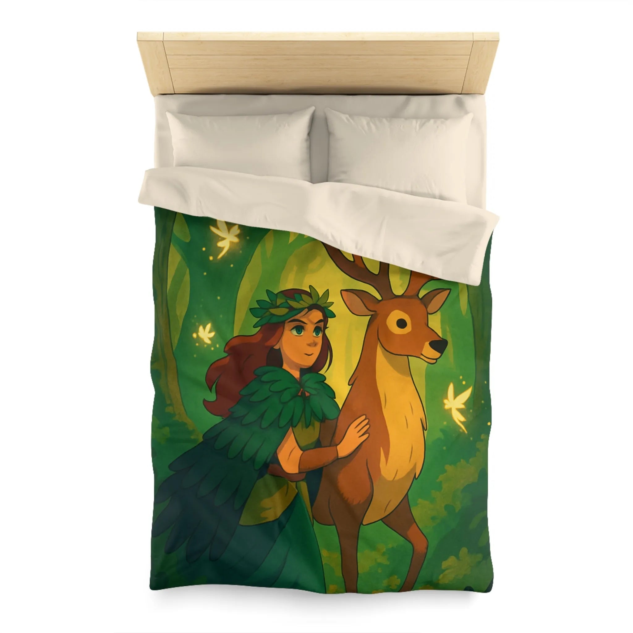Housse de couette forestière magique avec cerf et fée pour ambiance féérique naturelle