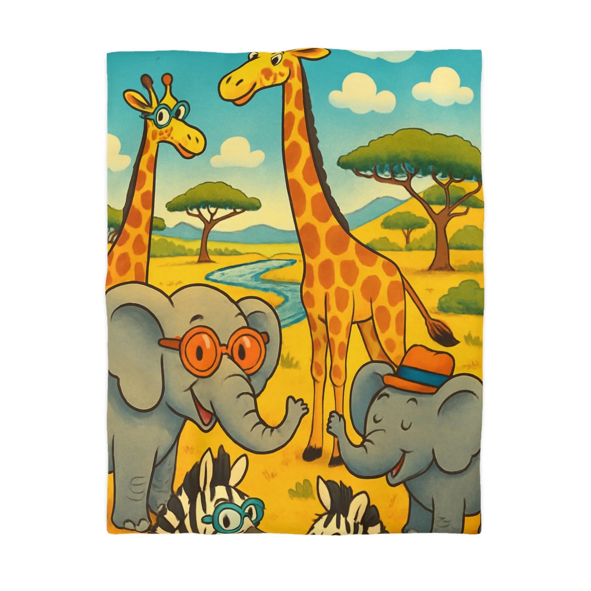 Housse de couette colorée avec animaux de la savane pour chambre d'enfant joyeuse