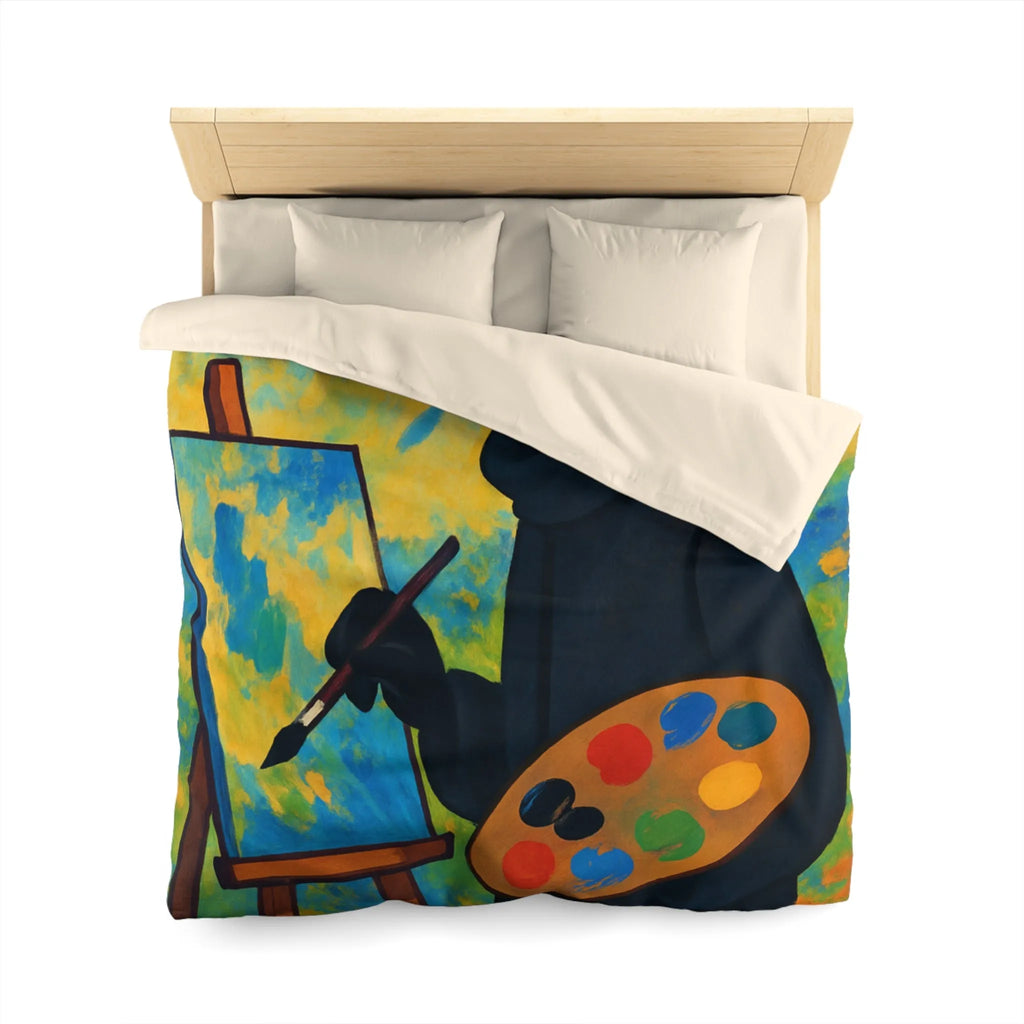 Housse de couette artiste mystérieux avec palette et paysage abstrait coloré