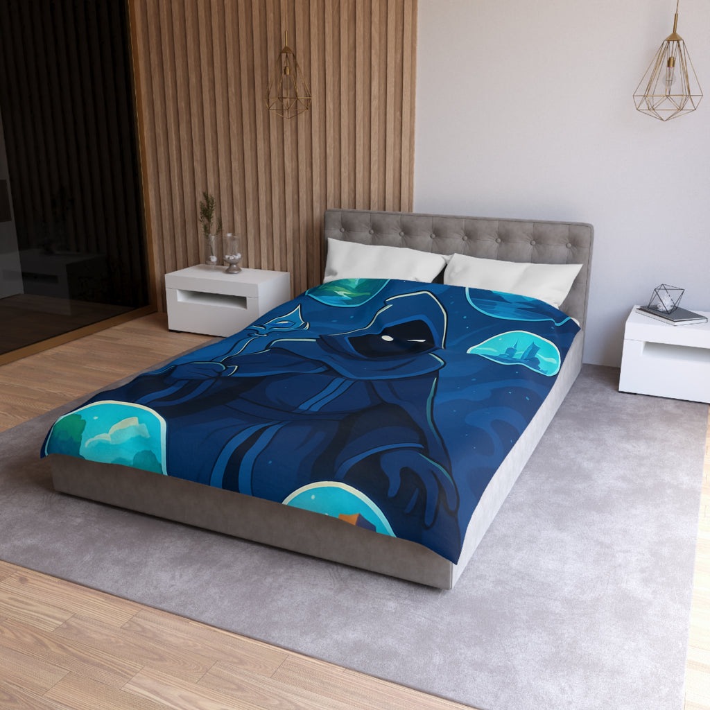 Housse de couette mystique avec sorcier et paysages fantastiques pour chambre à thème magique