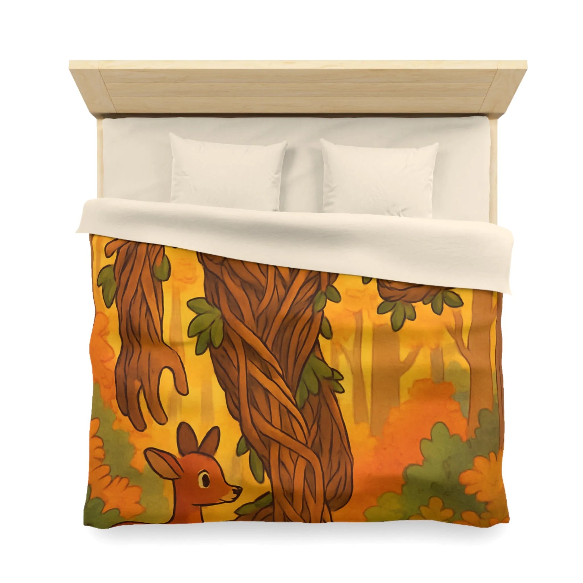 Housse de couette enchantée avec arbre humanoïde et animaux de la forêt colorés