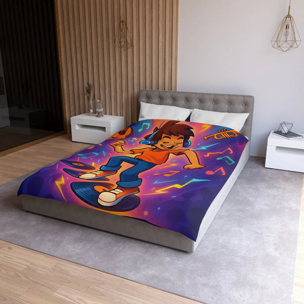 Housse de couette animée avec design musical vibrant pour chambres colorées et dynamiques