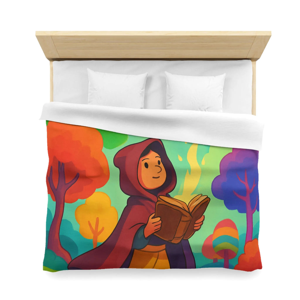 Housse de couette colorée avec scène magique de livre et créatures fantastiques