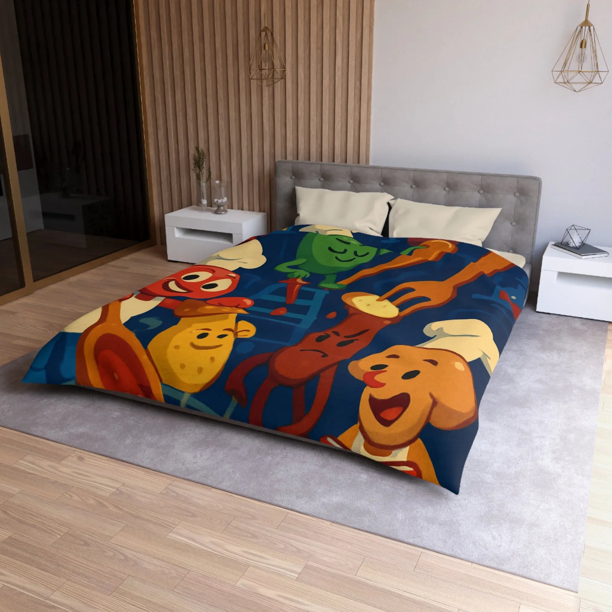 Housse de couette colorée chefs amusants cuisine amusante personnages recettes fourchettes