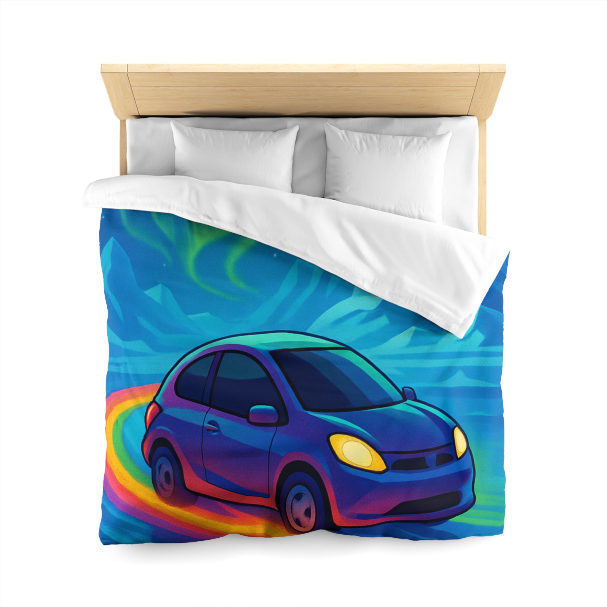 Housse de couette paysage polaire voiture et aurore boréale en couleurs éclatantes