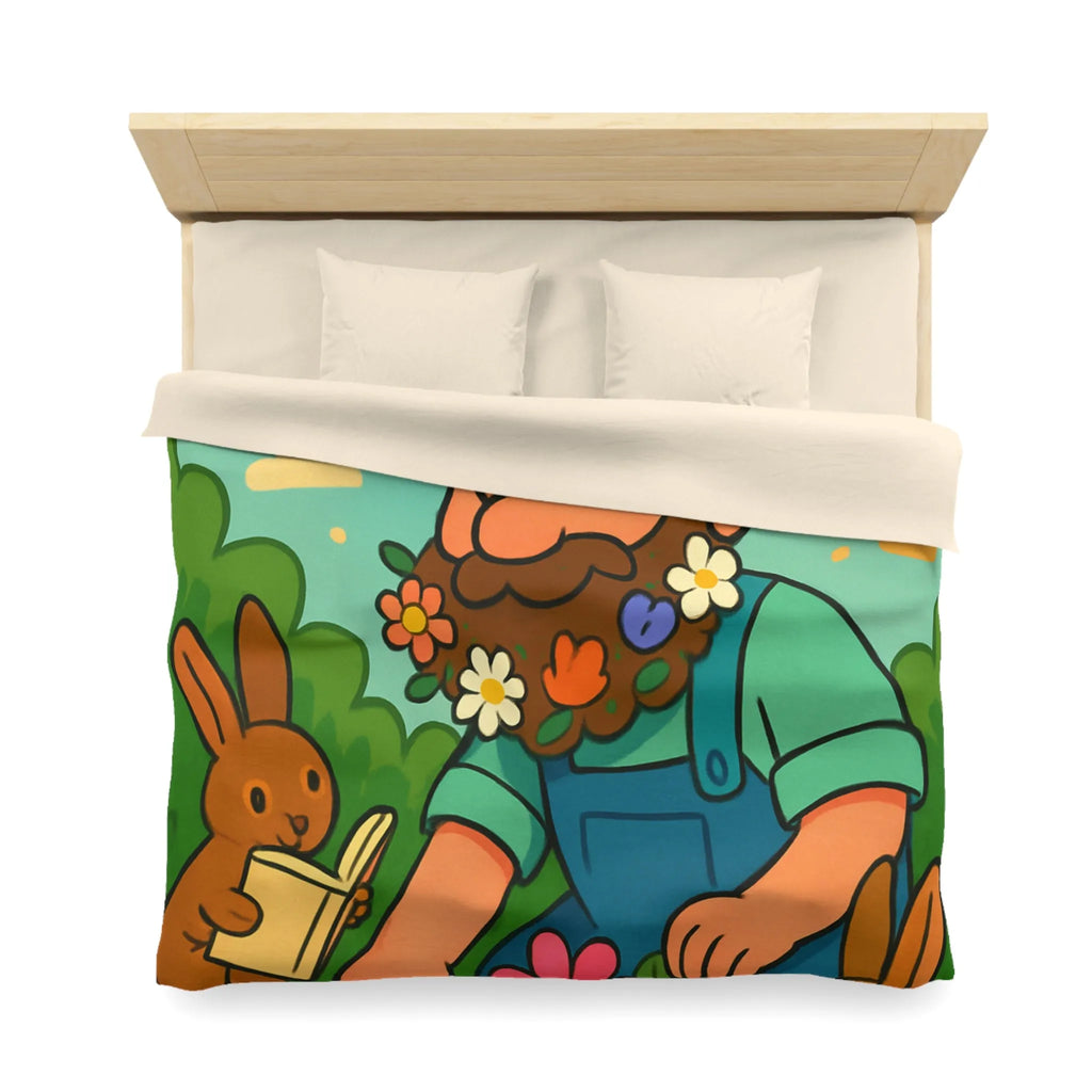 Housse de couette jardin enchanté avec fleurs, lapins et oiseaux colorés pour enfants