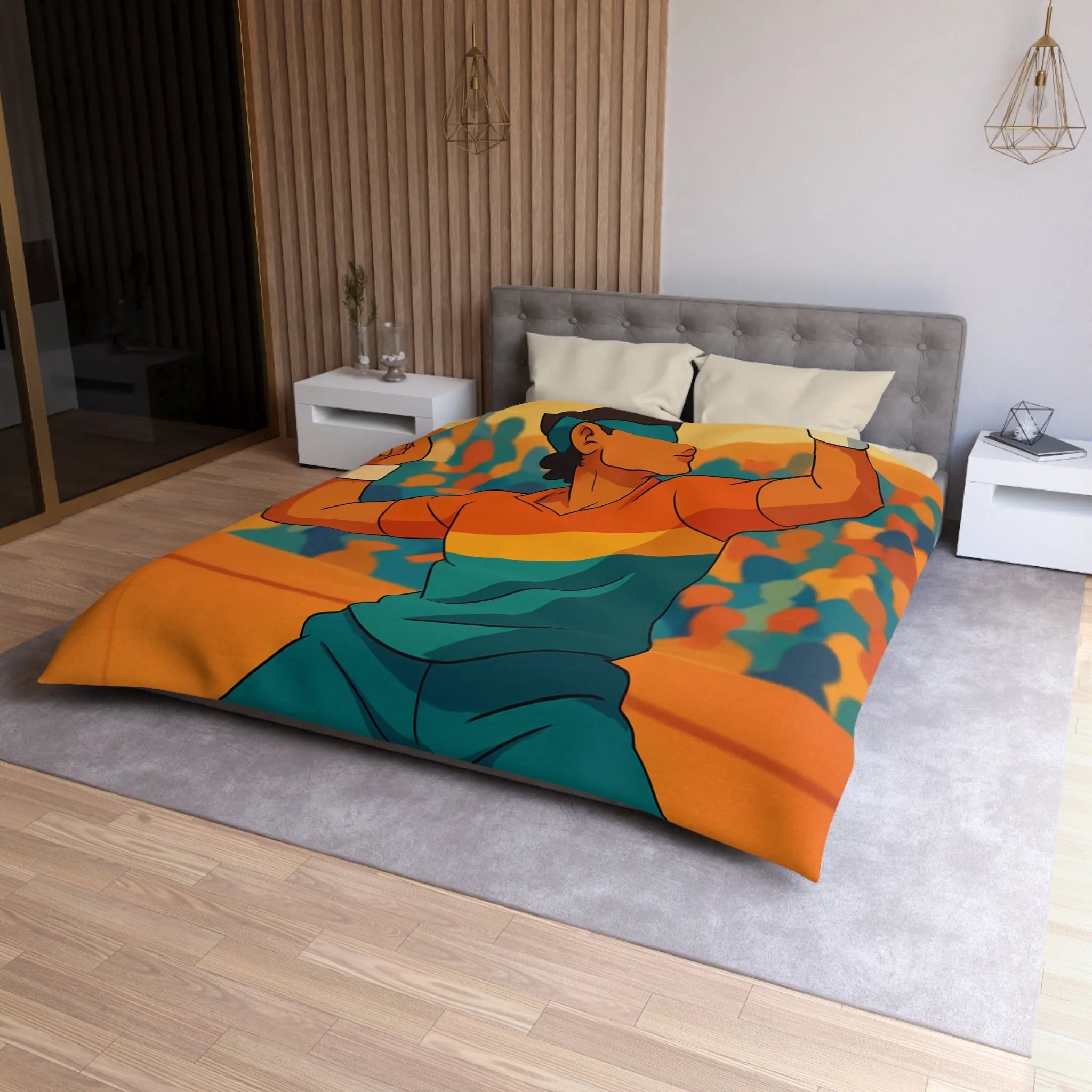 Housse de couette inspiration tennis avec élégance nocturne et couleurs vibrantes pour chambre moderne