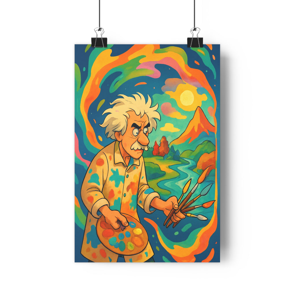 Poster décoratif fantaisiste coloré bleu orange vert animé joyeux salon chambre bureau paysage rêveur