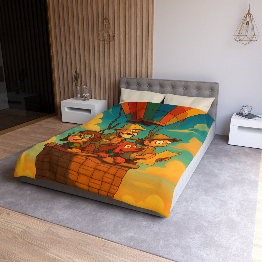 Housse de Couette Montgolfière Aventure Enfants et Chien Colorée pour Chambres Ludiques
