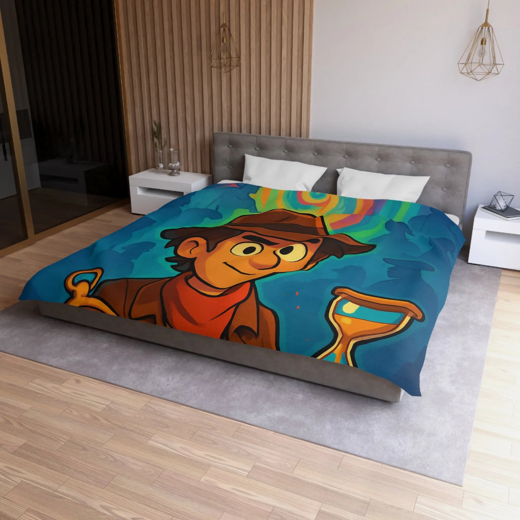 Décor Aventure Mystérieuse Housse de Couette avec Illustration de Voyageur et Sablier