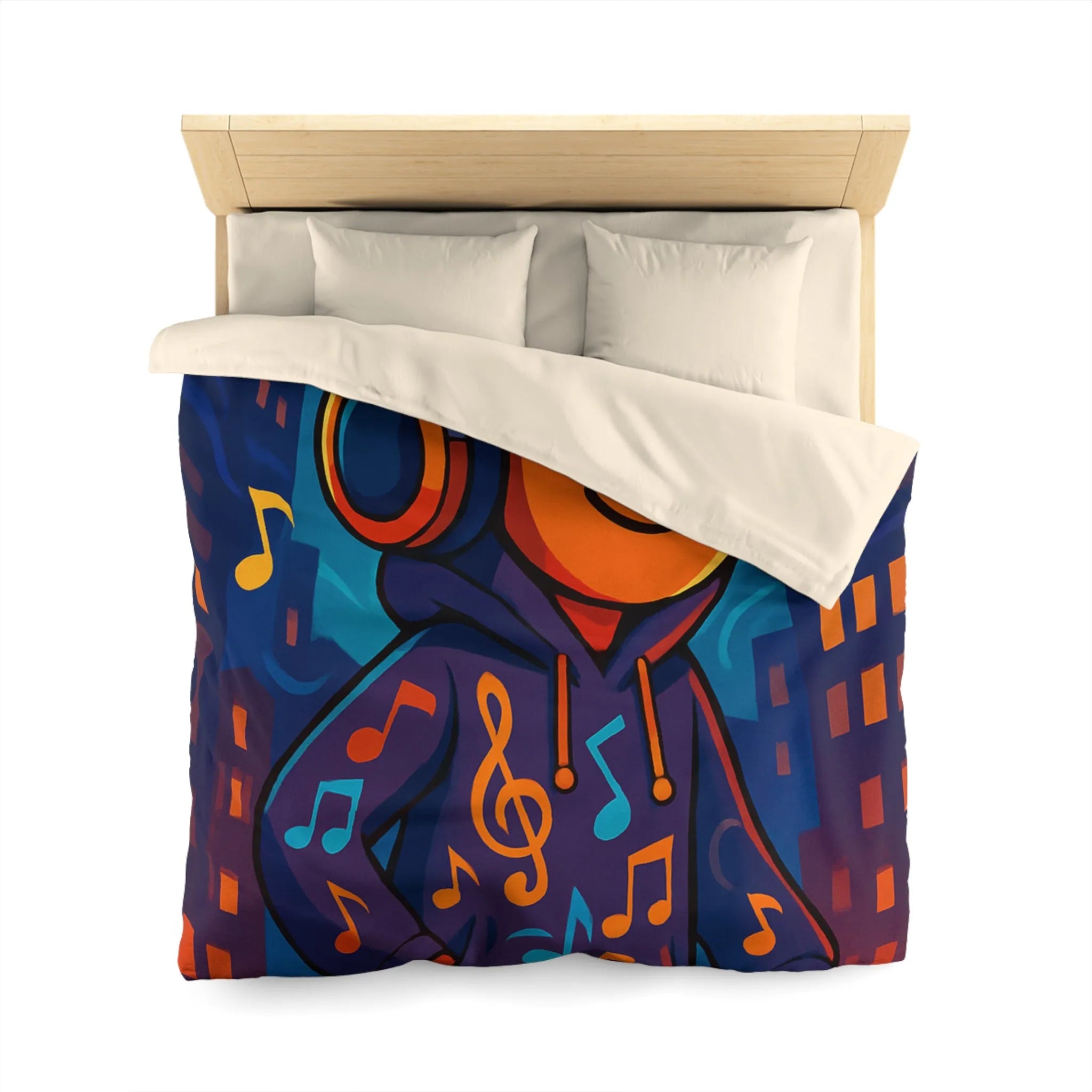 "Housse de couette colorée avec design urbain de musique pour chambre moderne et dynamique"