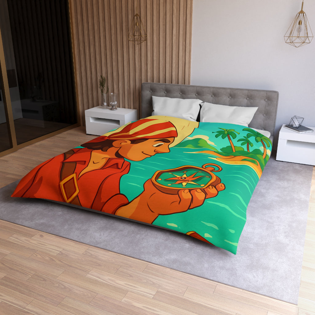 Housse de Couette Pirate Aventure avec Boussole et Trésor Île Ensoleillée