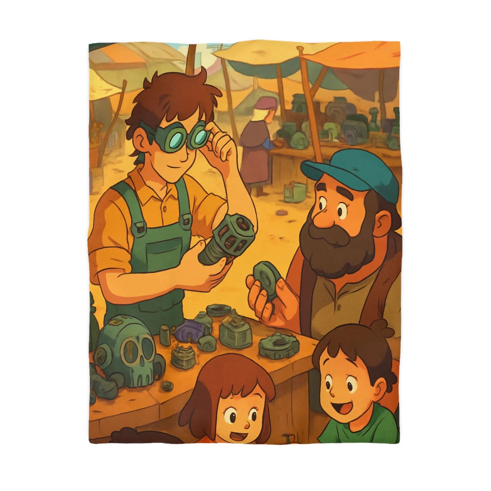 Housse de couette colorée avec design marché animé et enfants curieux en plein air