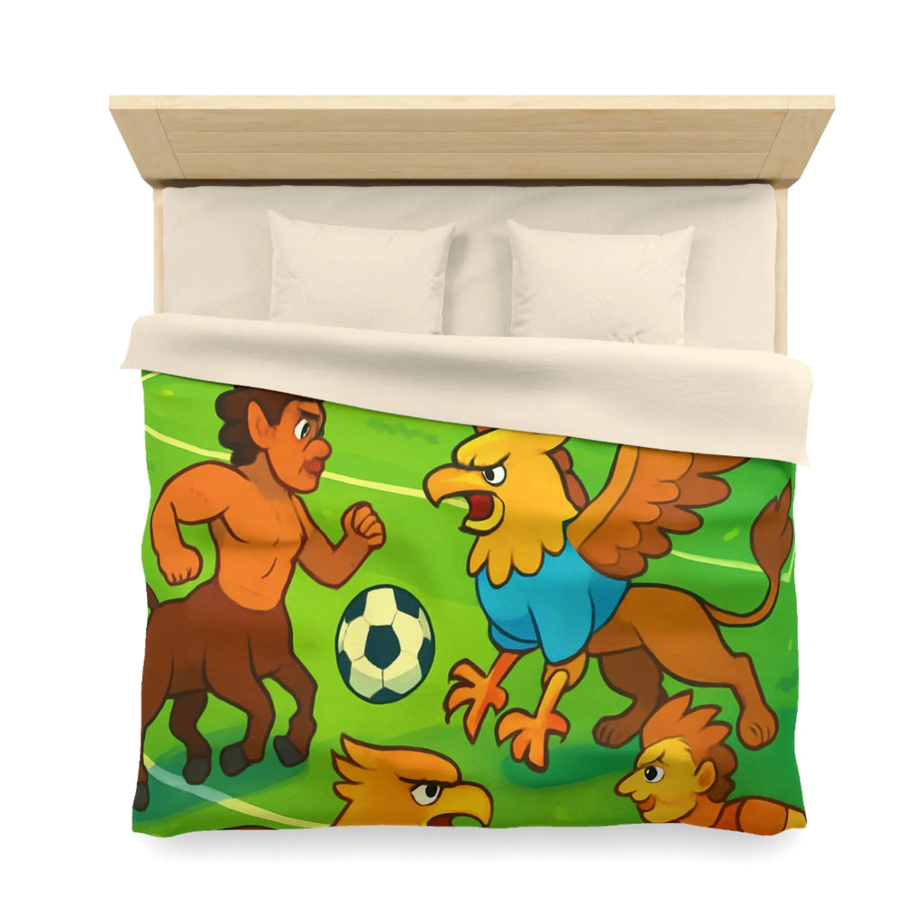 Housse de couette football fantastique avec centaures et griffons sur terrain magique