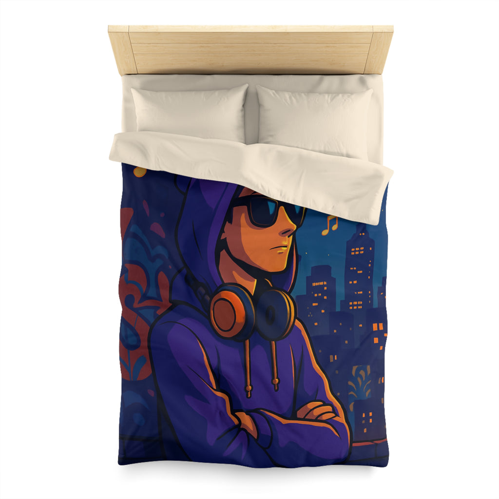 Housse de Couette Style Urbain avec Motifs Musique et Paysage Nocturne Animé