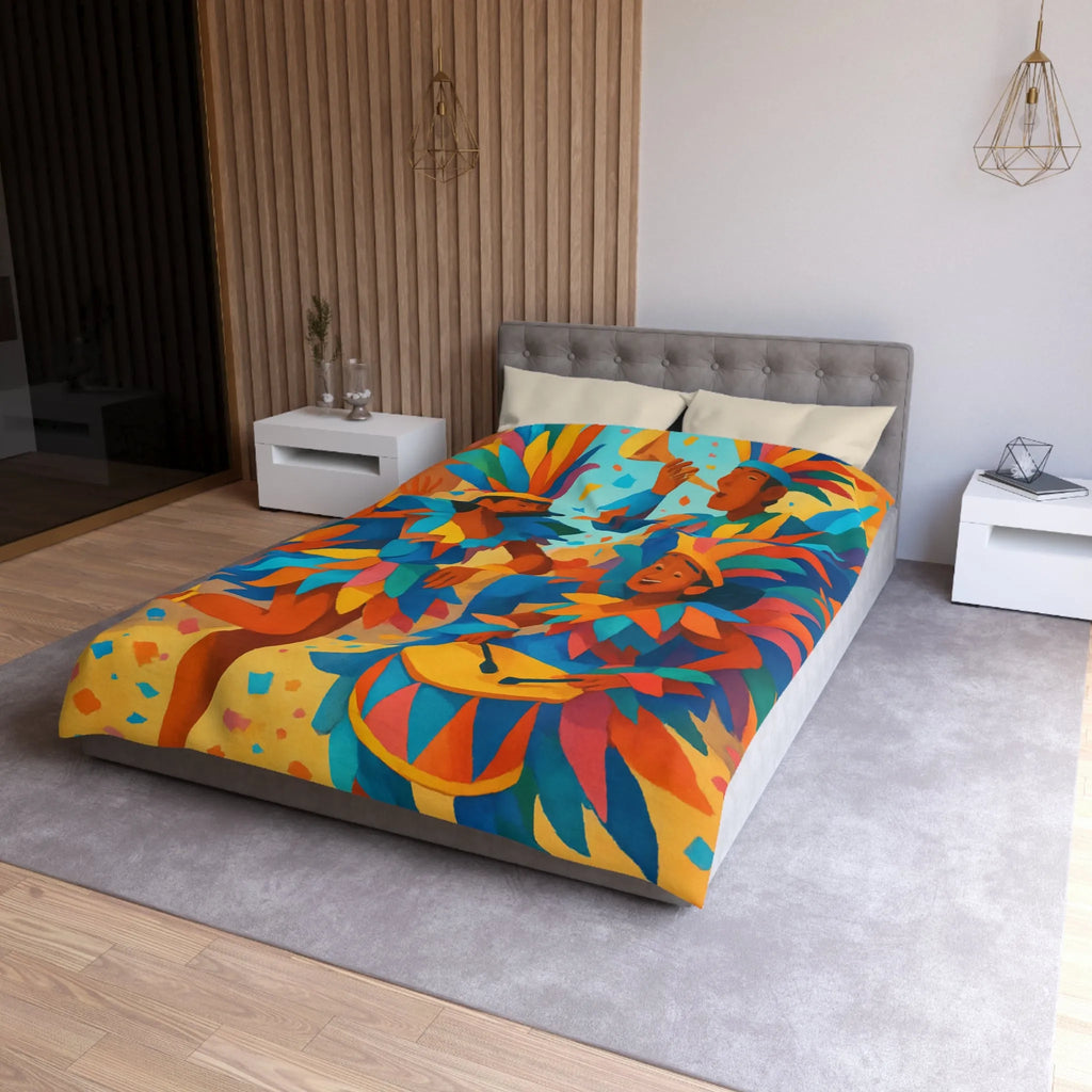 Housse de couette carnaval vibrante avec danseurs multicolores et ambiance festive éclatante