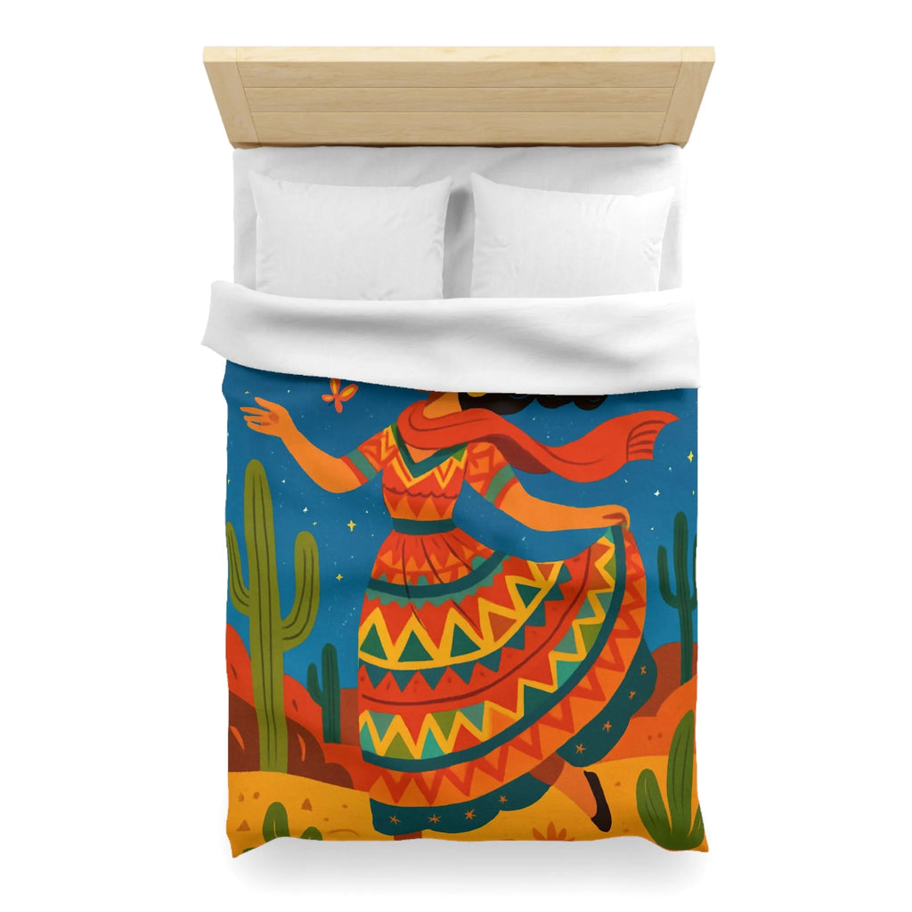 Housse de couette design vibrant danseuse avec papillons et paysage désert étoilé