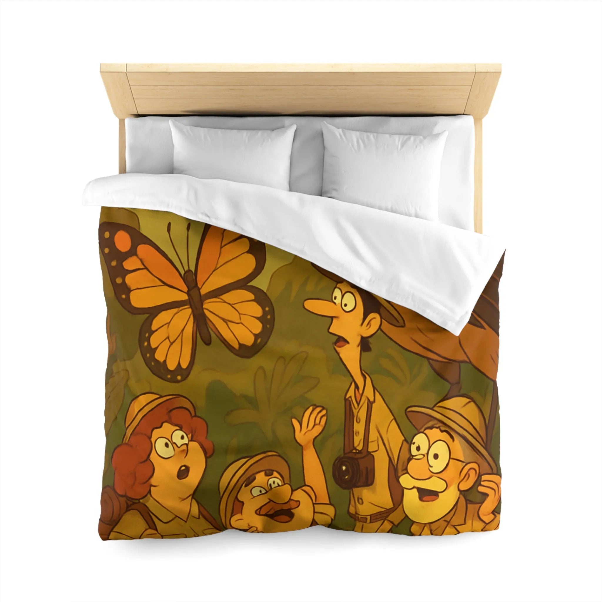 Housse de couette avec scène aventure jungle, explorateurs et faune tropicale colorée