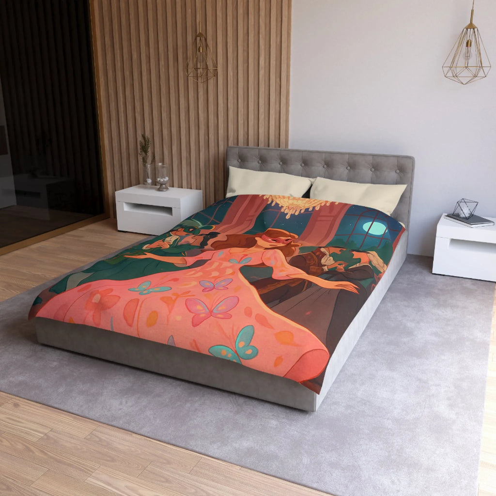 Housse de Couette Élégante avec Femmes Masquées et Papillons dans Bal Éthéré