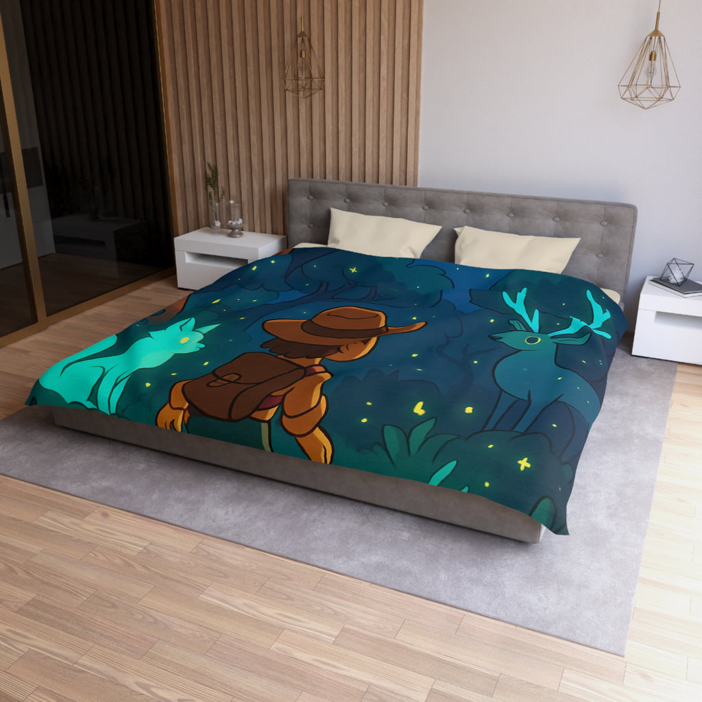 Housse de couette paysage nocturne avec renard et cerf mystiques sous la lune