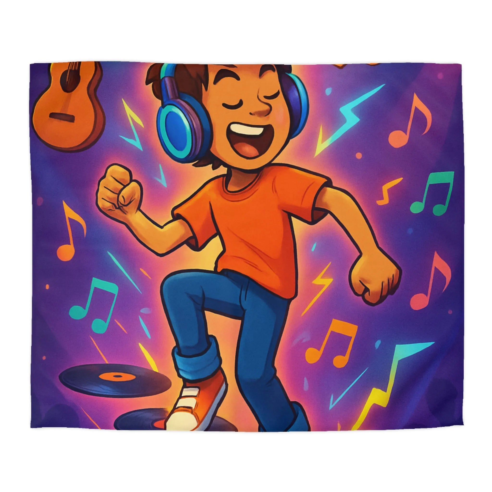 Housse de couette animée avec design musical vibrant pour chambres colorées et dynamiques