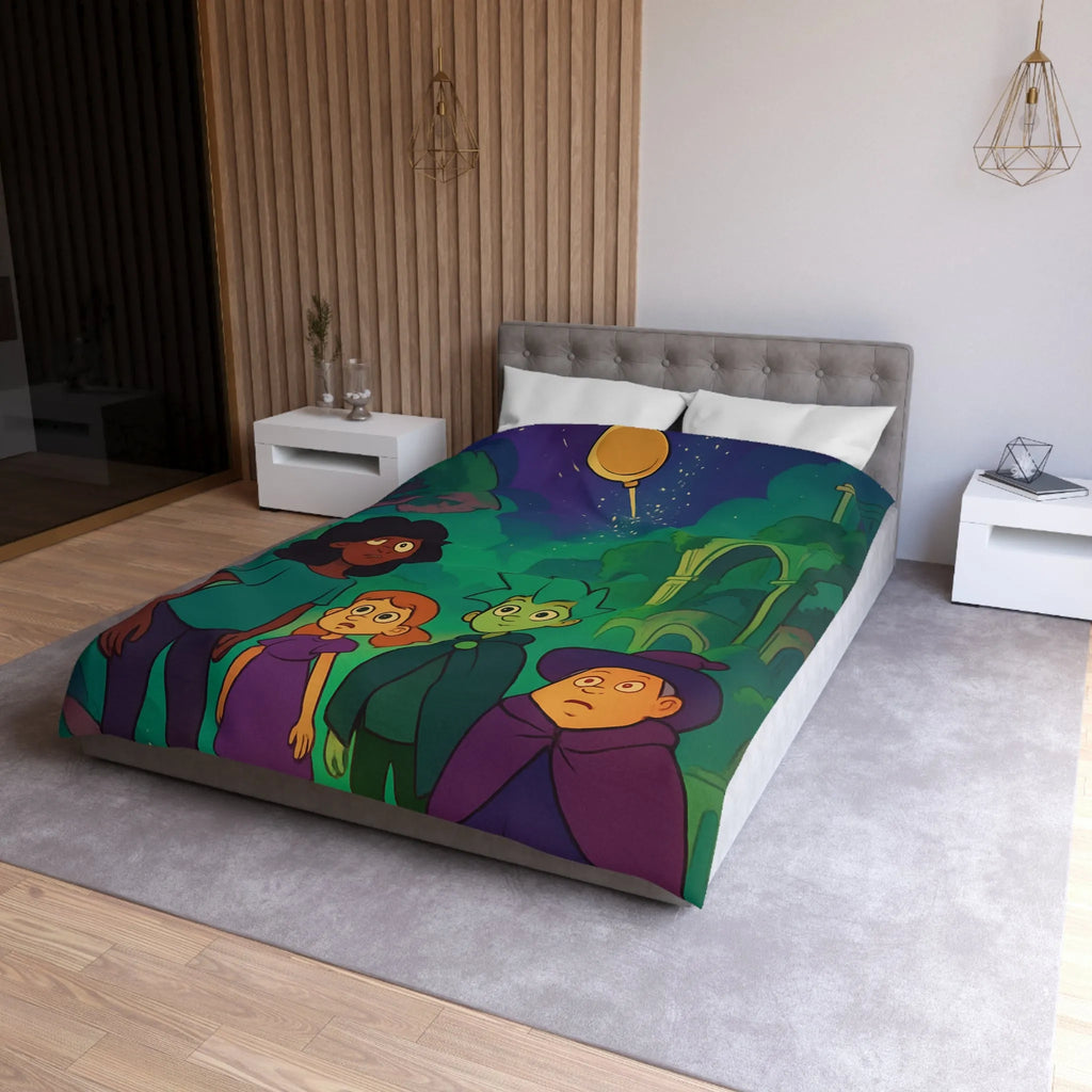 Housse de Couette Enfant : Quatre Aventuriers Sous une Comète Éblouissante et Mystique