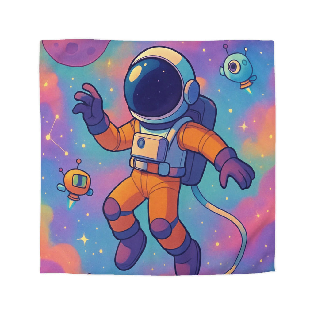 Housse de couette colorée spatiale avec astronaute, planètes et robots ludiques pour enfants