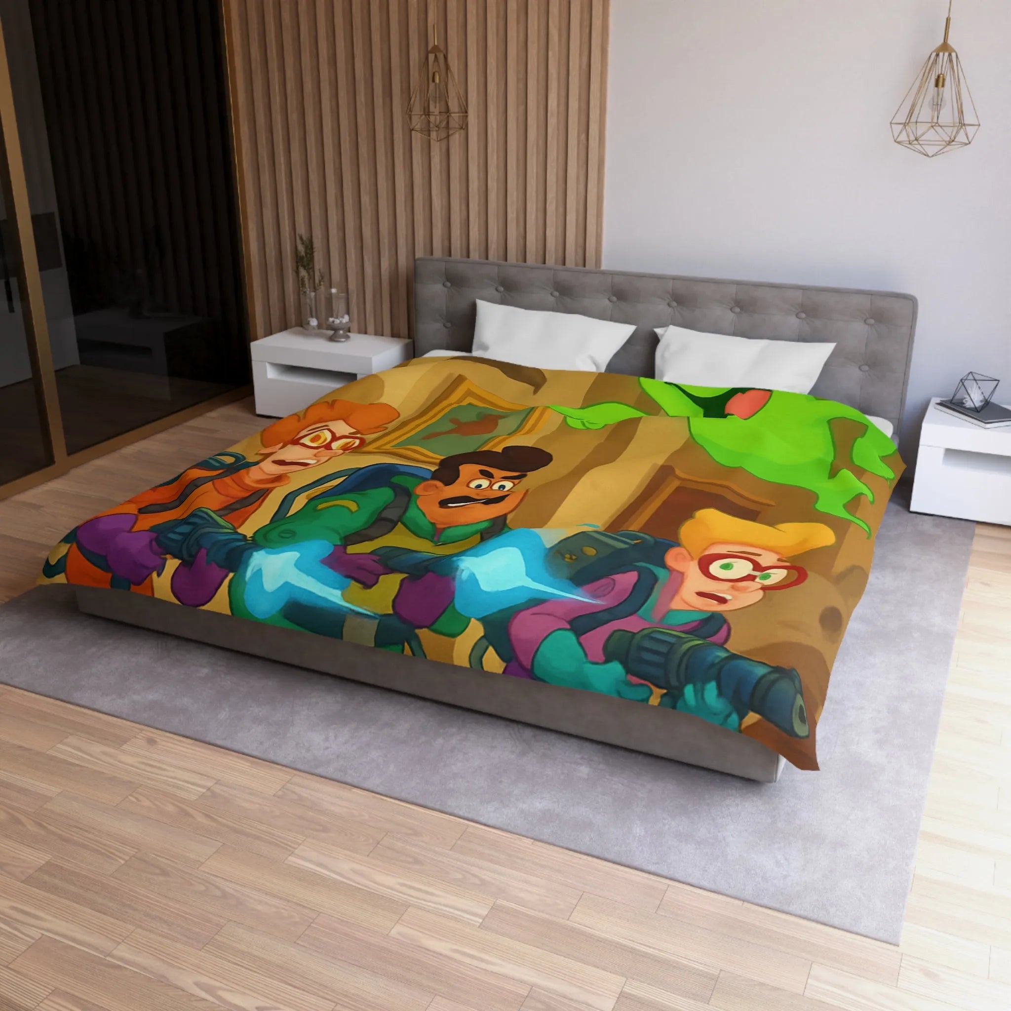 Housse de couette colorée avec chasseurs de fantômes et ambiance amusante de musée