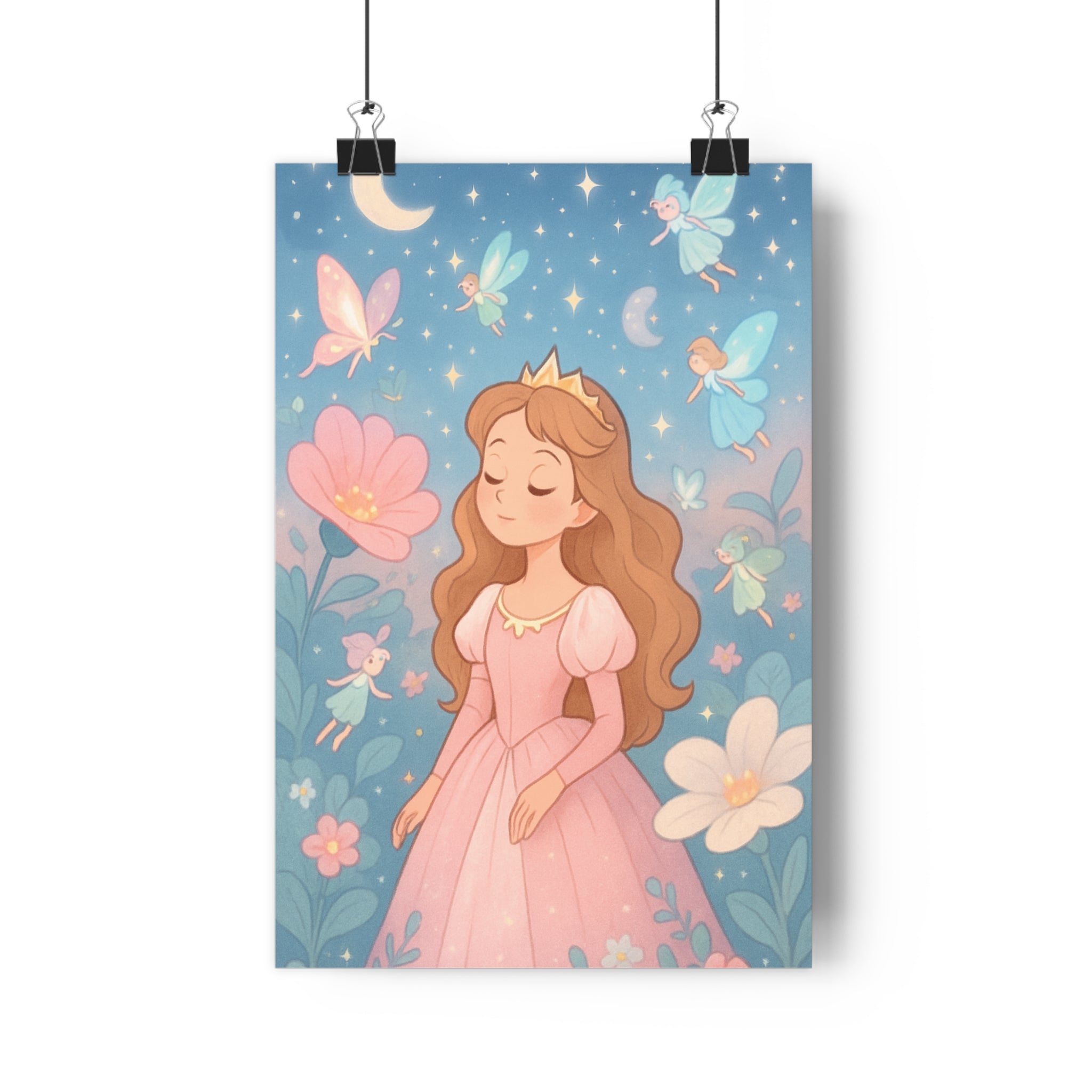 Poster décoratif féerique pastel princesse rêveuse enfant chambre magique jardin enchanté rêveur lune étoilé