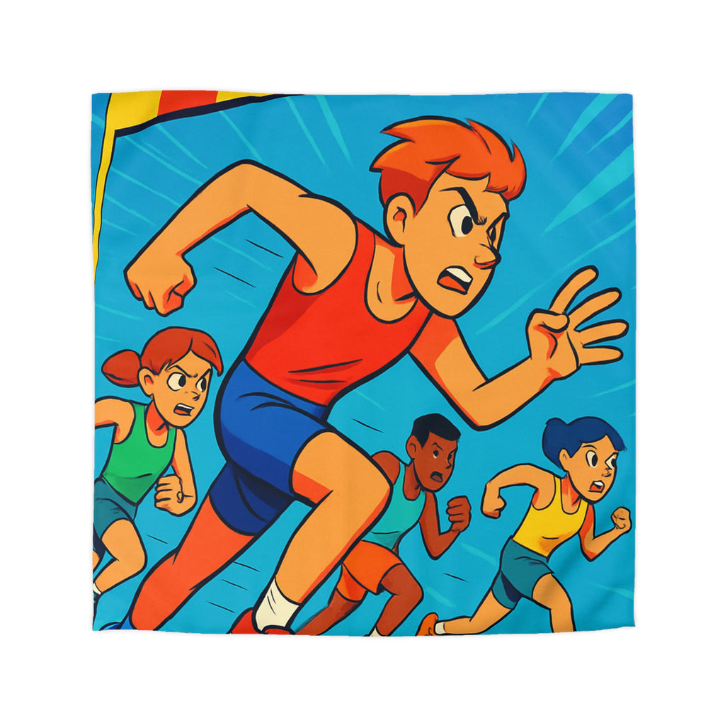 Housse de couette vibrant style bande dessinée enfants courant vers la ligne d'arrivée