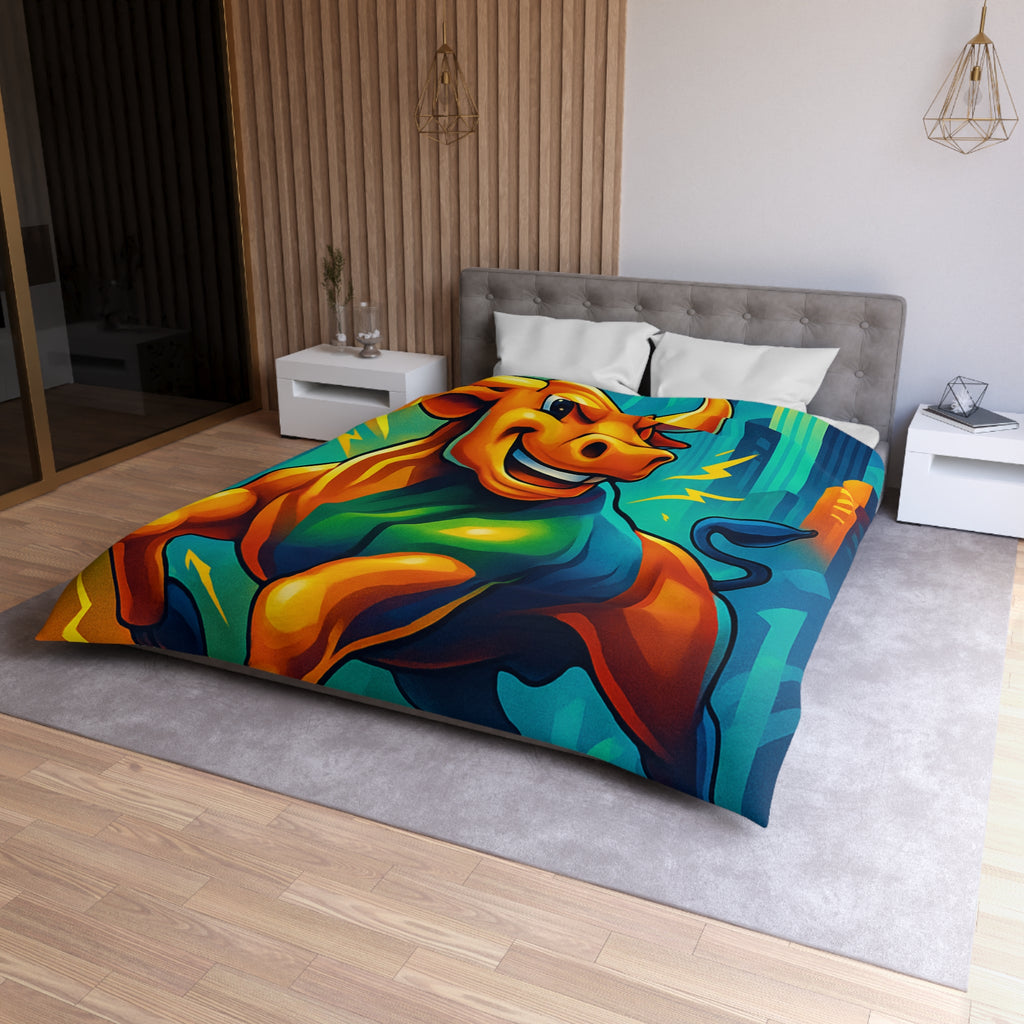 Illustration dynamique d'un taureau énergique avec gratte-ciel modernes et flèches ascendantes