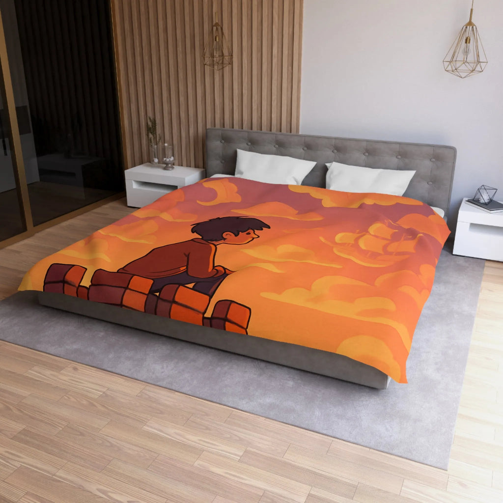 Housse de couette fantastique avec château, dragon et nuages pour enfants rêveurs