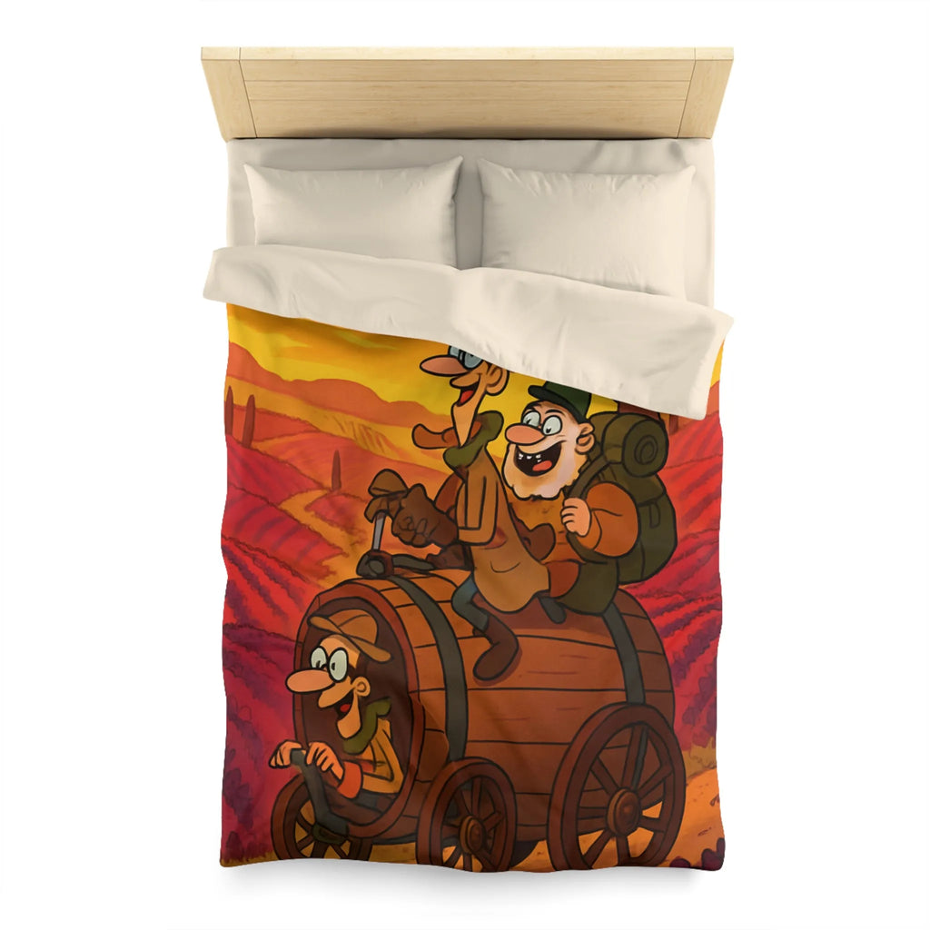 Housse de Couette Aventure Comique en Paysage Champêtre avec Véhicule Original Illustré