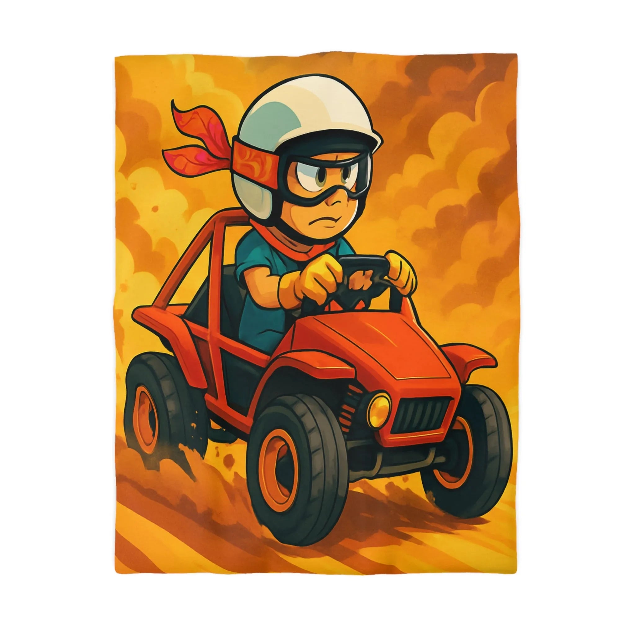 Housse de couette aventure enfant avec pilote de buggy dans le désert ensoleillé