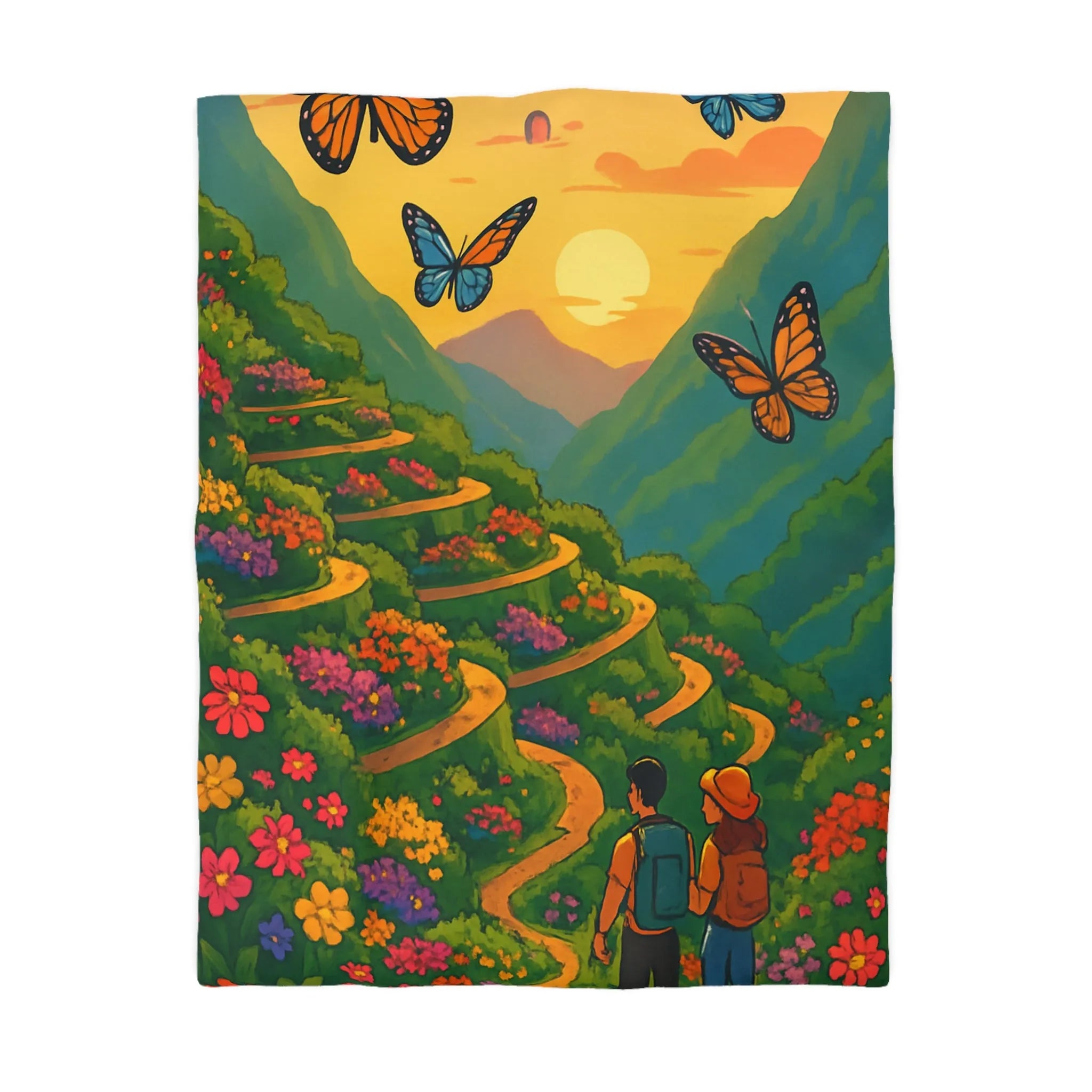 Explorez la Nature Féérique : Housse de Couette Enchantée Adulte avec Papillons et Montagnes