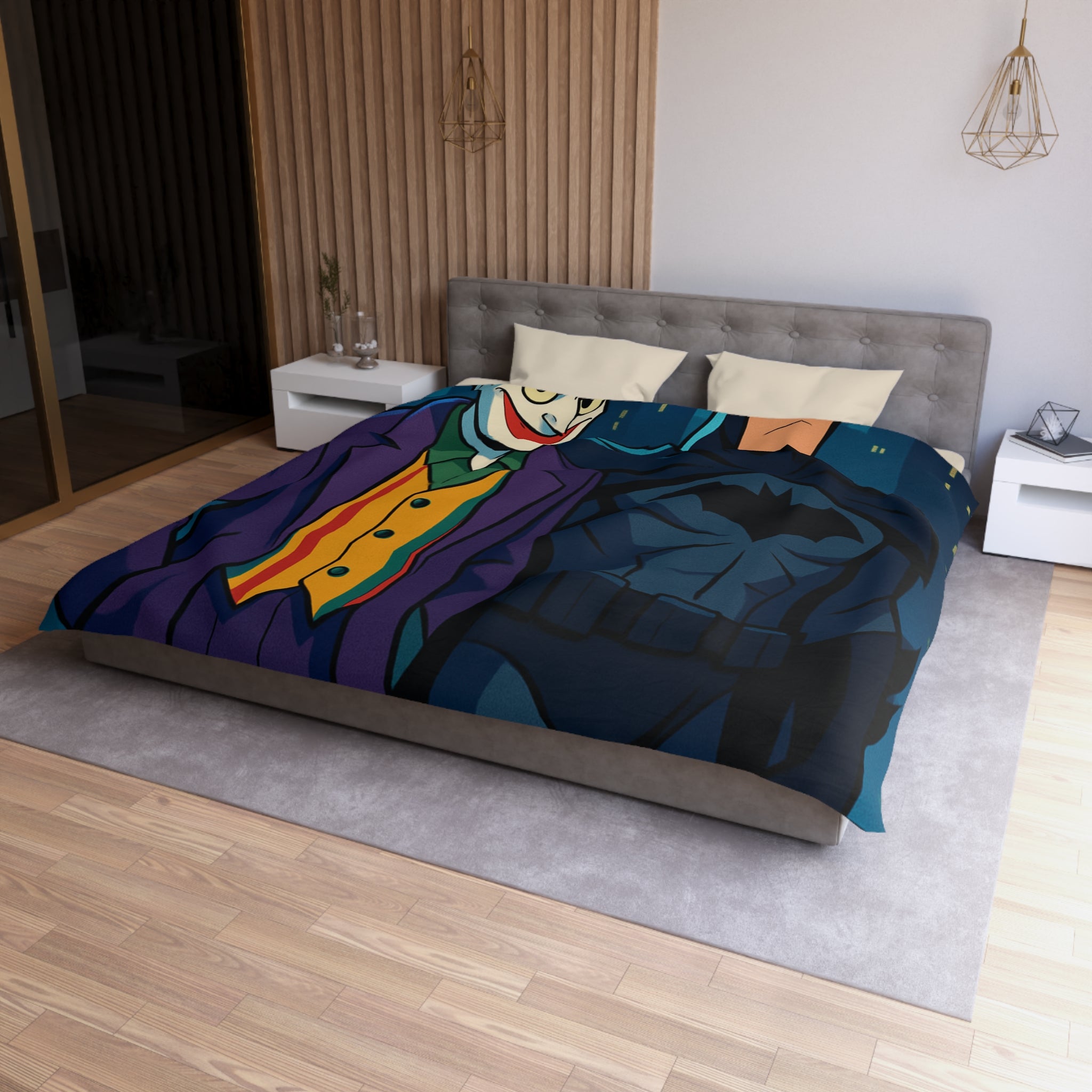 Superhéros au crépuscule : Housse de couette thème ville nocturne avec personnages emblématiques