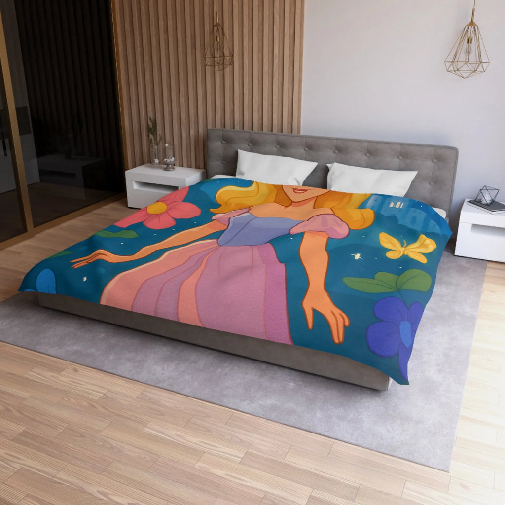 Housse de couette enchantée princesse et château fleurs papillons magique pour chambre enfant