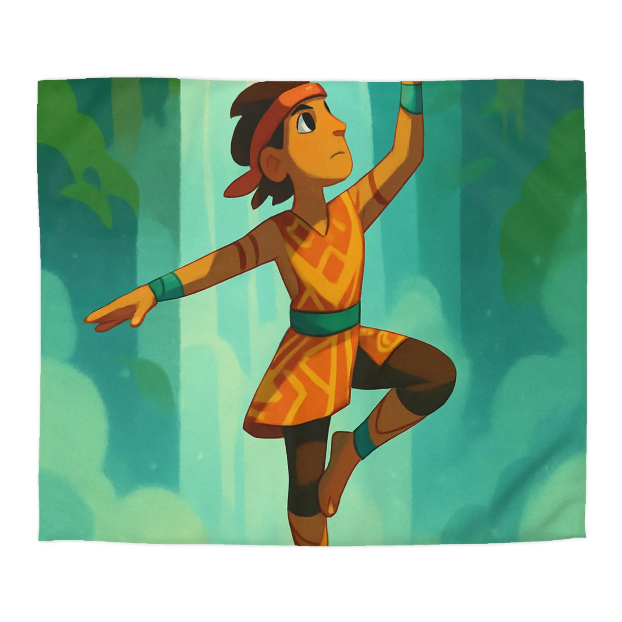 Housse de couette avec motif aventureux illustrant cascade et cristal lumineux vibrant